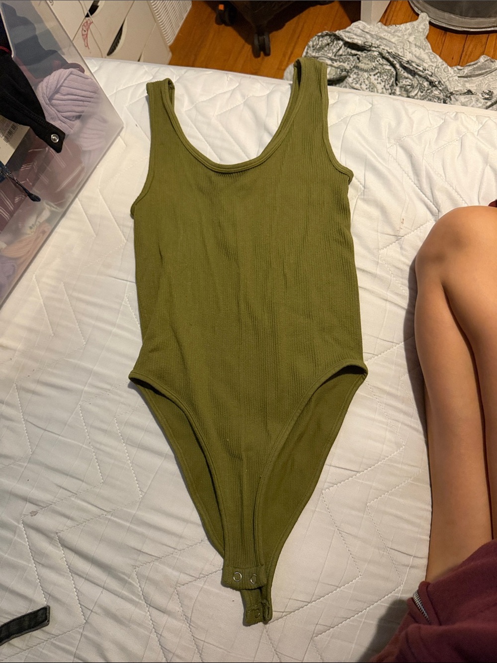 Forever 21 Olive Green Ribbed Tank Bodysuit